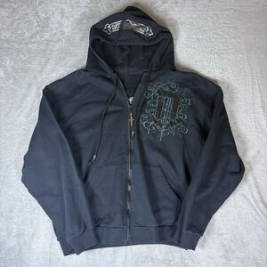 Dussault Custom Ink Hoodie Jacket /RARE Mens Size Large Zip Up Embroidered